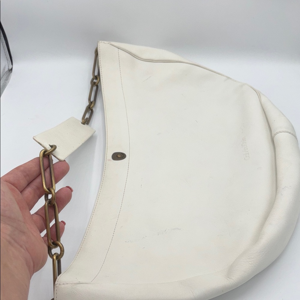 Calvin Klein Cream XL Hobo Bag with Gold Bronze Chain Strap - Picture 5 of 14